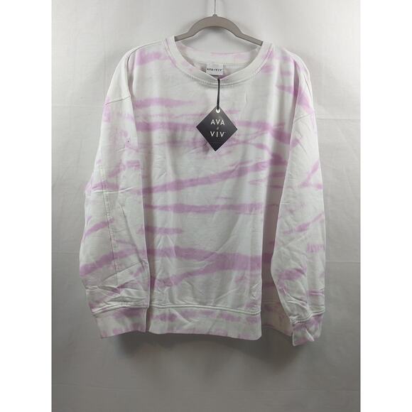 Ava & Viv Fleece Sweatshirt X Plus Pink Crew Drop Shoulders Relaxed Lounge Top - Picture 1 of 8